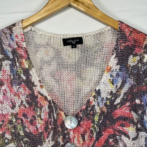 Color Works Floral Button Up Cardigan - Picture 7 of 13